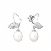 Cercei perle naturale albe de argint cu cristale Fluture DiAmanti SK19372E-W-G